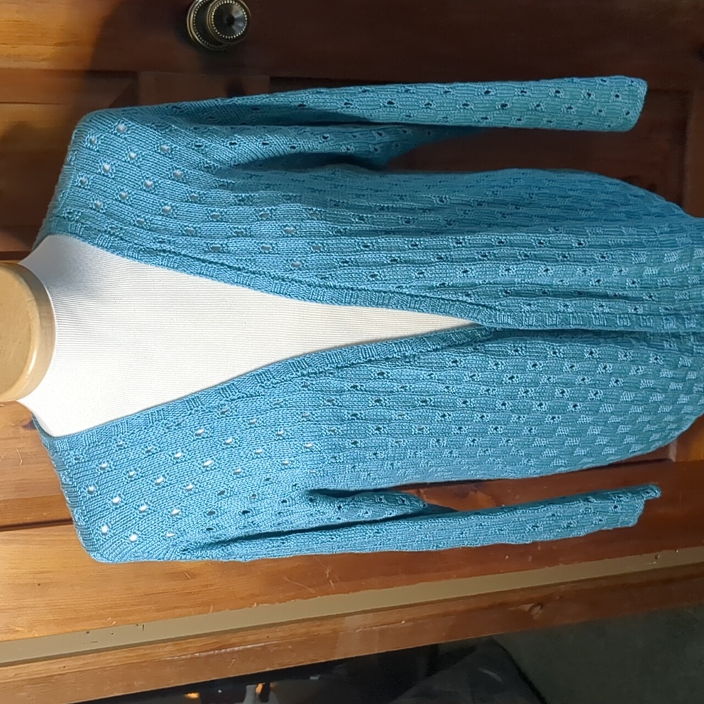 Handmade loose sweater cardigan robins egg blue poly cotton blend